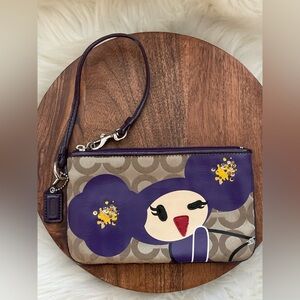COACH Poppy Chan VIOLETTE Signature Khaki Jacquard Wristlet